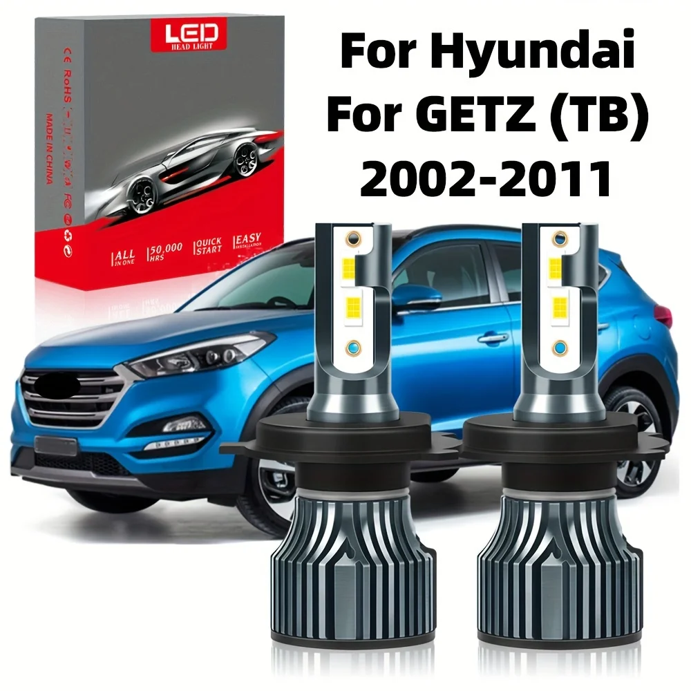 Newly LED Light Fit For Hyundai GETZ (2002-2011) High Low Beam Ultra-White 6500K Very Fast Silent Fan 60000hrs Lifespan, 2pcs