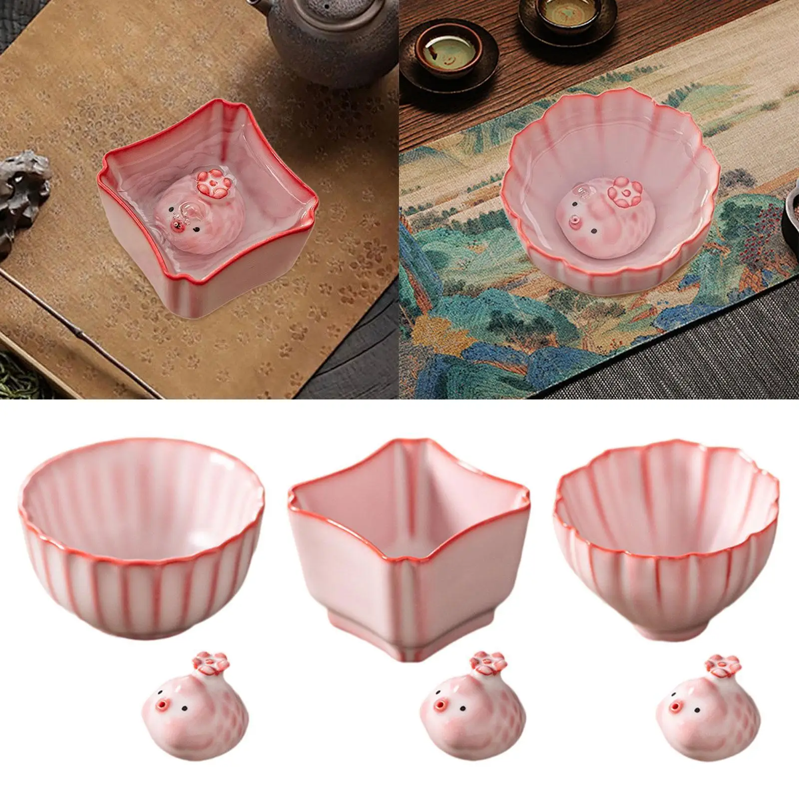 

Ceramic Teacup Statue with Tea Pet Teas Lovers Gift Centerpiece Cute Miniature