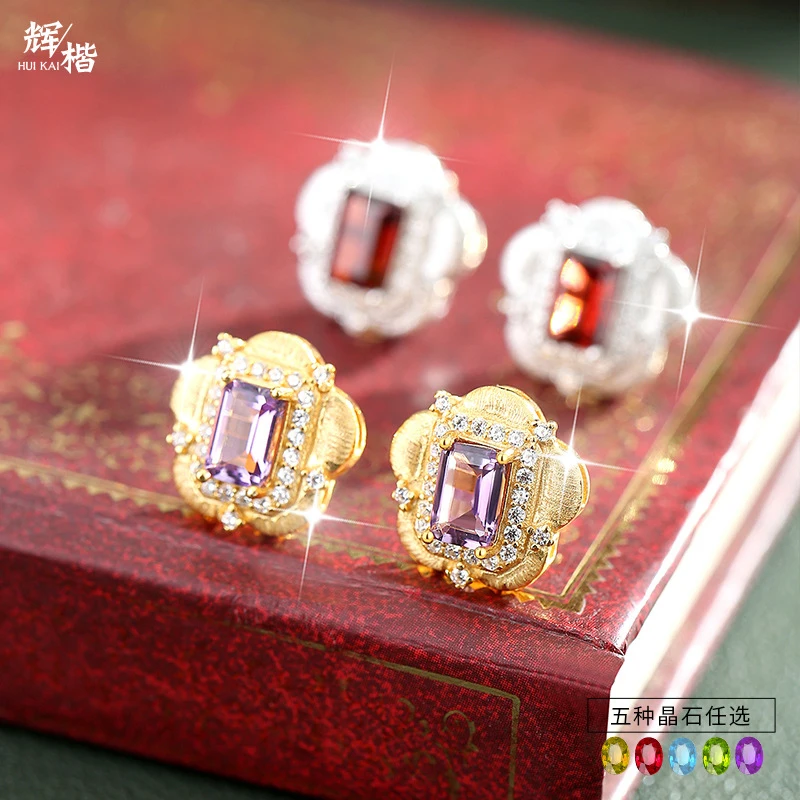 

Vintage Italian brushed natural stone s925 sterling silver stud earrings women