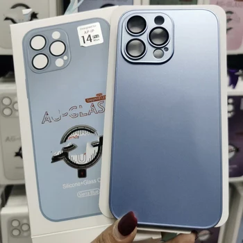 AG Magnetic frosted glass case For iPhone 16 15 14 13 12 11 Pro Max 16 Pro 15 Plus lens protection back cover with gift box case