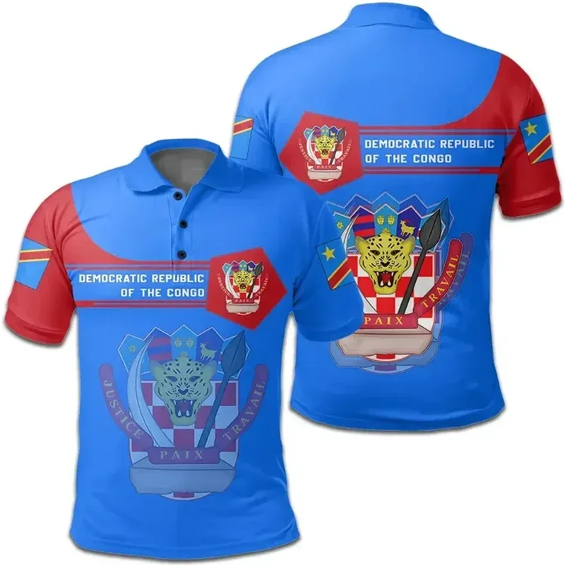 Democratic Republic Of The Congo Flag Map 3D Printed Polo Shirts For Men Clothes National Emblem Male POLO Shirt Boy Button Tops