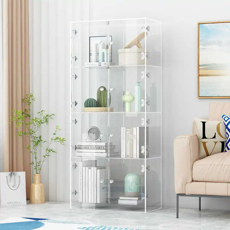 Modern simple acrylic multi-layer floor-to-ceiling dustproof bookshelf display cabinet figure storage rack dining edge