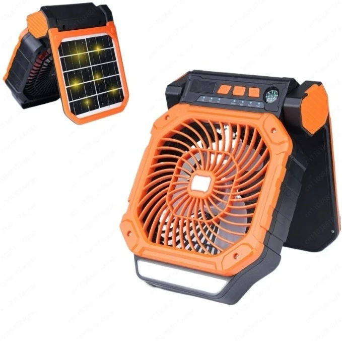 Outdoor Camping Fan 7800mAh Solar/USB Charging LED Light 4 Wind Speed