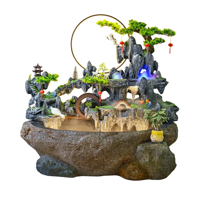 Garden outdoor rockery fountain, terrace fish pond flowing water ornament, balcony courtyard landscaping fish tank