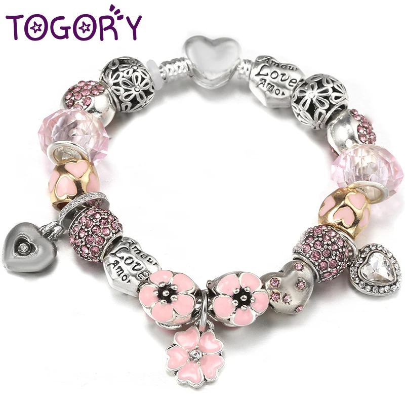 

New Luxury Heart Beads Charm Bracelets With Silver Color Brand Bracelets For Women Men Bijoux Pulseras Jewelry Gift