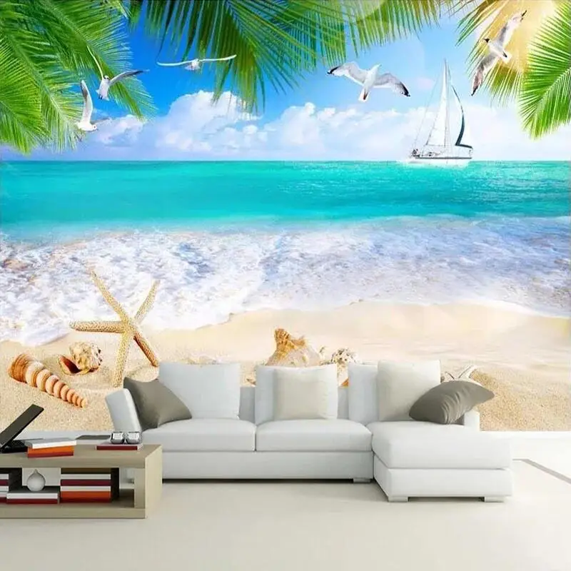 Custom Mural Wallpaper 3D Summer Sandy Beach Shells Nature Landscape Poster Photo Wall Painting Living Room Bedroom Home Décor