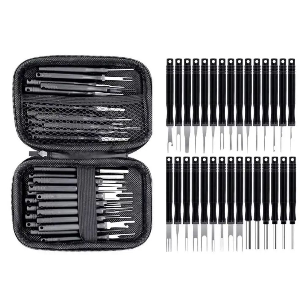30 unids/set herramienta de extracción de terminales de cable portátil Kit de herramientas de extracción de pines reutilizable de mano resistente a la corrosión con bolsa de almacenamiento