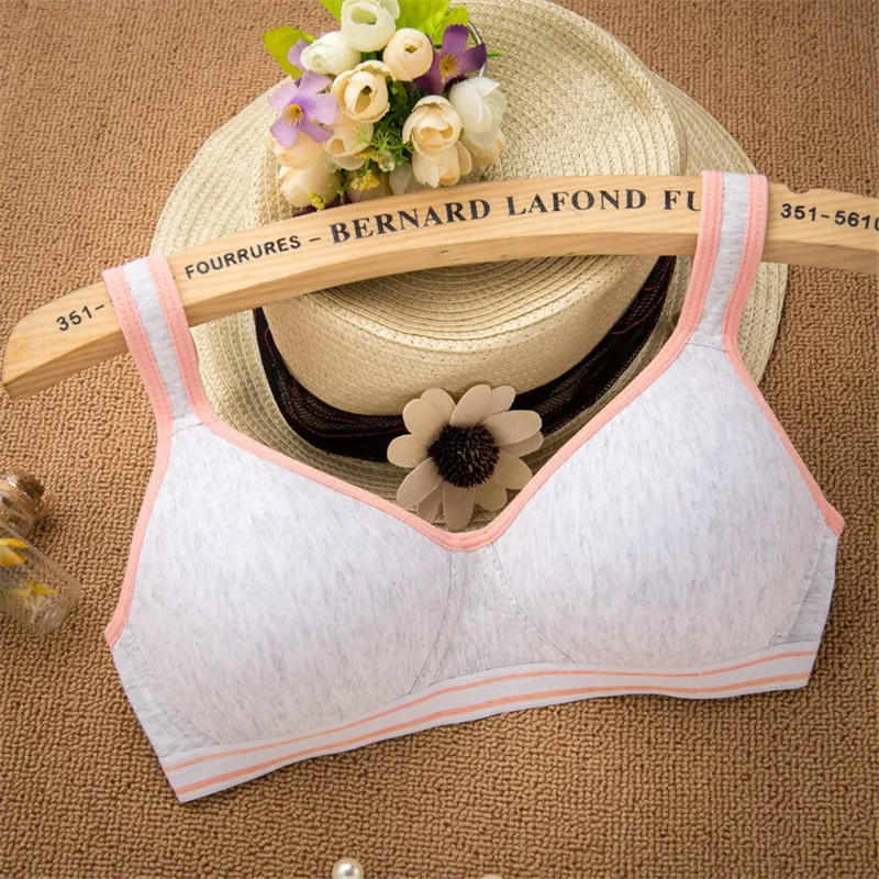 New 100% Cotton Girl Underwear Student Bra Developmental Thin Section Without Steel Ring Comfortable Bra