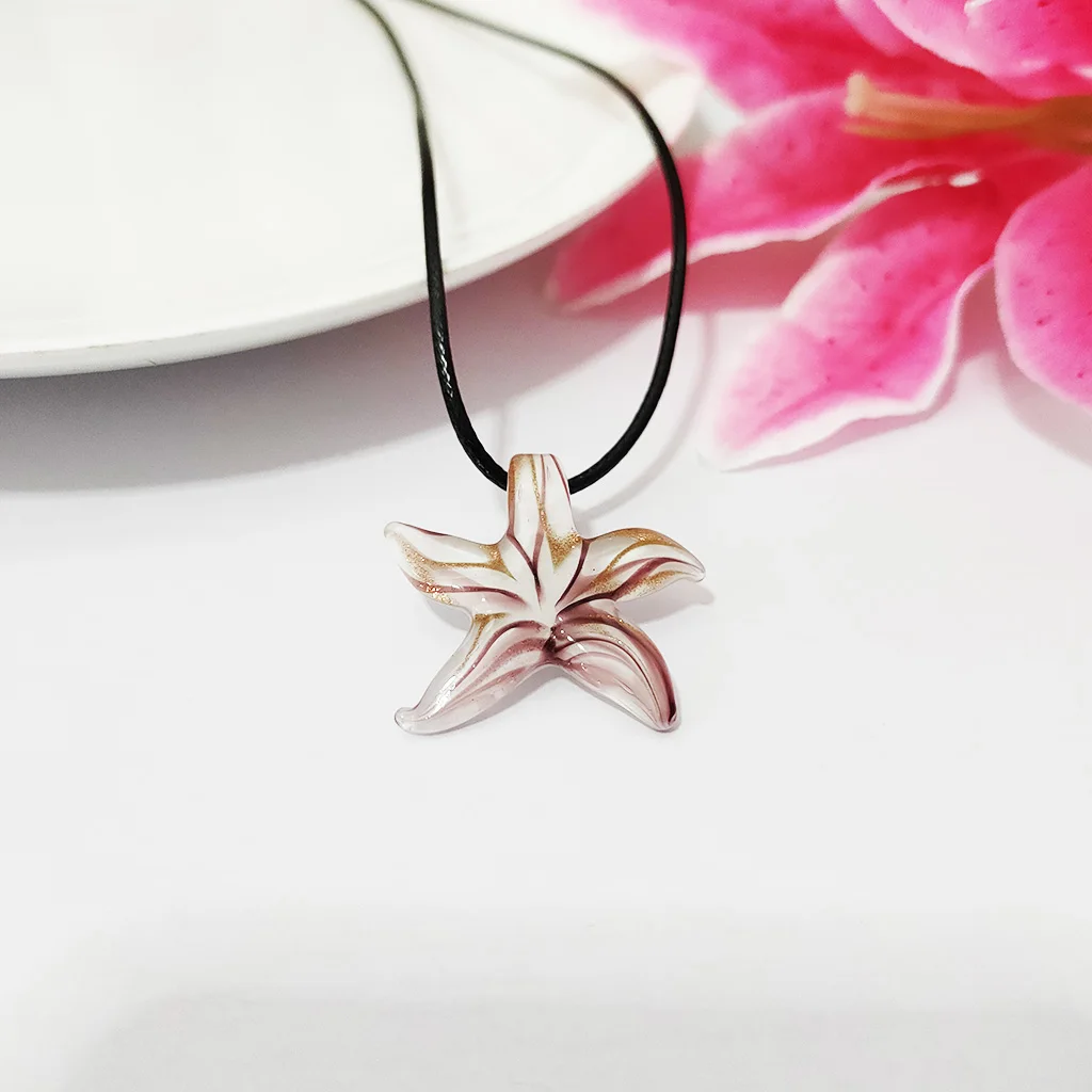 1PCS Sea Star Starfish Pattern Murano Glass Pendant Necklace Jewelry Pink Lampwork For Women 29MM Fashion Decorations