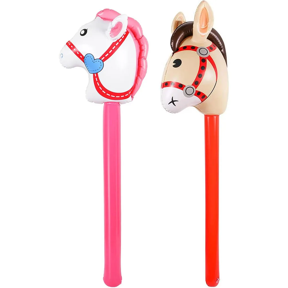 

2PCS Inflatable Stick Horse Inflatable Horse Head on Stick Horse Halloween/Western Cowboy/Horse Baby Shower Birthday Party Decor