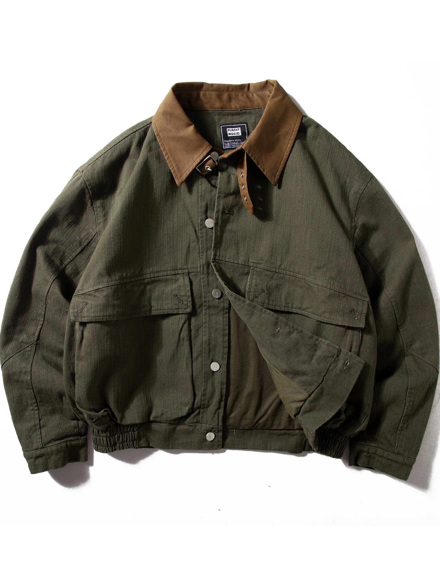 

Loose Casual Men's Jaet Spring Autumn American Retro Patchwork Lapel Workwear Outerwear Faionable Versatile Cotton Coat