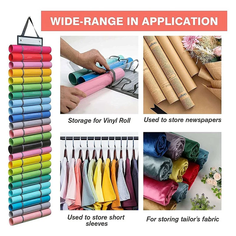 

24 Compartments Vinyl Storage Organizer Holder Hanging Bag Crafts Vinyls Roll Storages Rack Hang Pocket Behind Door Room Durable