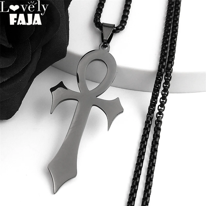 Goth egiziano croce Ankh chiave della vita collana in acciaio inox colore nero amuleto collane religiose gioielli gotici regalo N8582