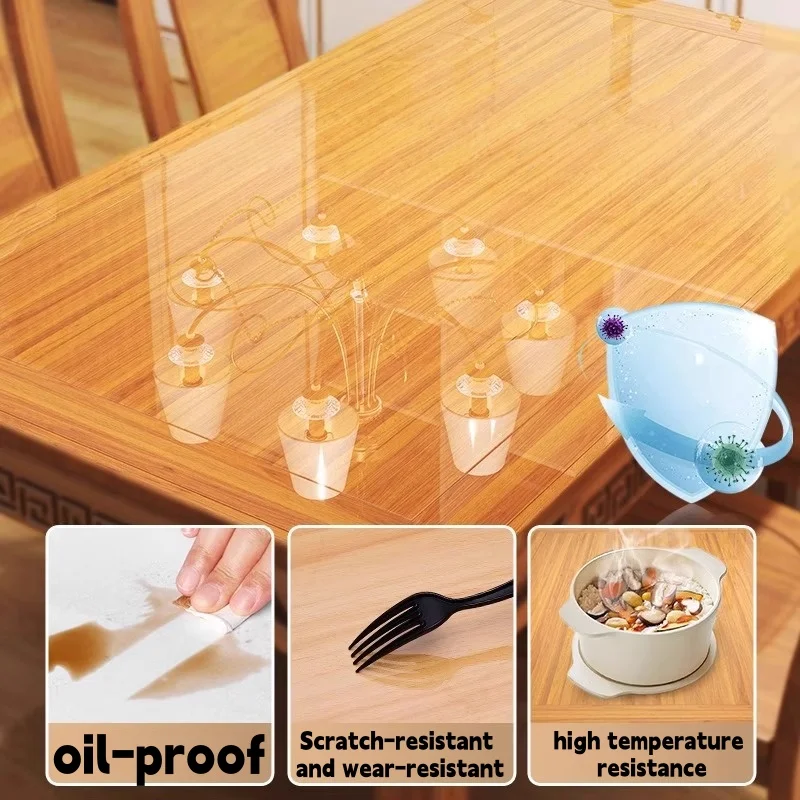 Transparent PVC Desktop Protective Film Soft Glass Tablecloth Waterproof Oil Resistant Table Mat Scratch Resistant Dining Cover view 3