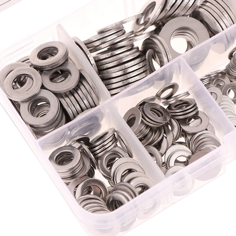 360PCS Stainless Steel Washers Metal O Ring Fasteners Assortment Kit M2 M2.5 M3 M4 M5 M6 M8 M10 Hardware Metal Washers