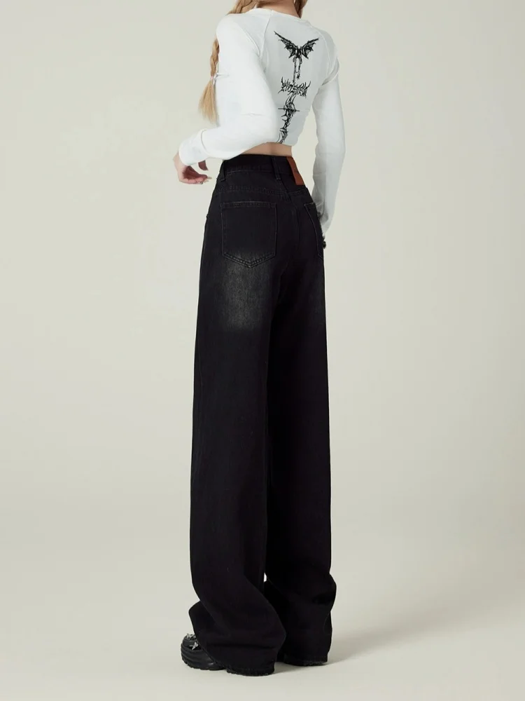 الأمريكية Sle خمر فضفاض واسعة الساق الجينز المرأة Faion عالية الخصر التخسيس الطابق طول السراويل لباس غير رسمي الخريف جديد Arr... #4