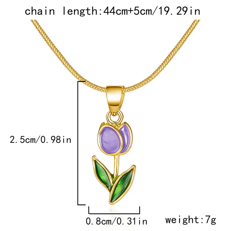 Vintage elegante Emaille-Halskette mit Tulpenblüten-Anhänger für Damen, modische Accessoires für junge Persönlichkeiten, Schlüsselbeinkette, Choker. – Detail 5