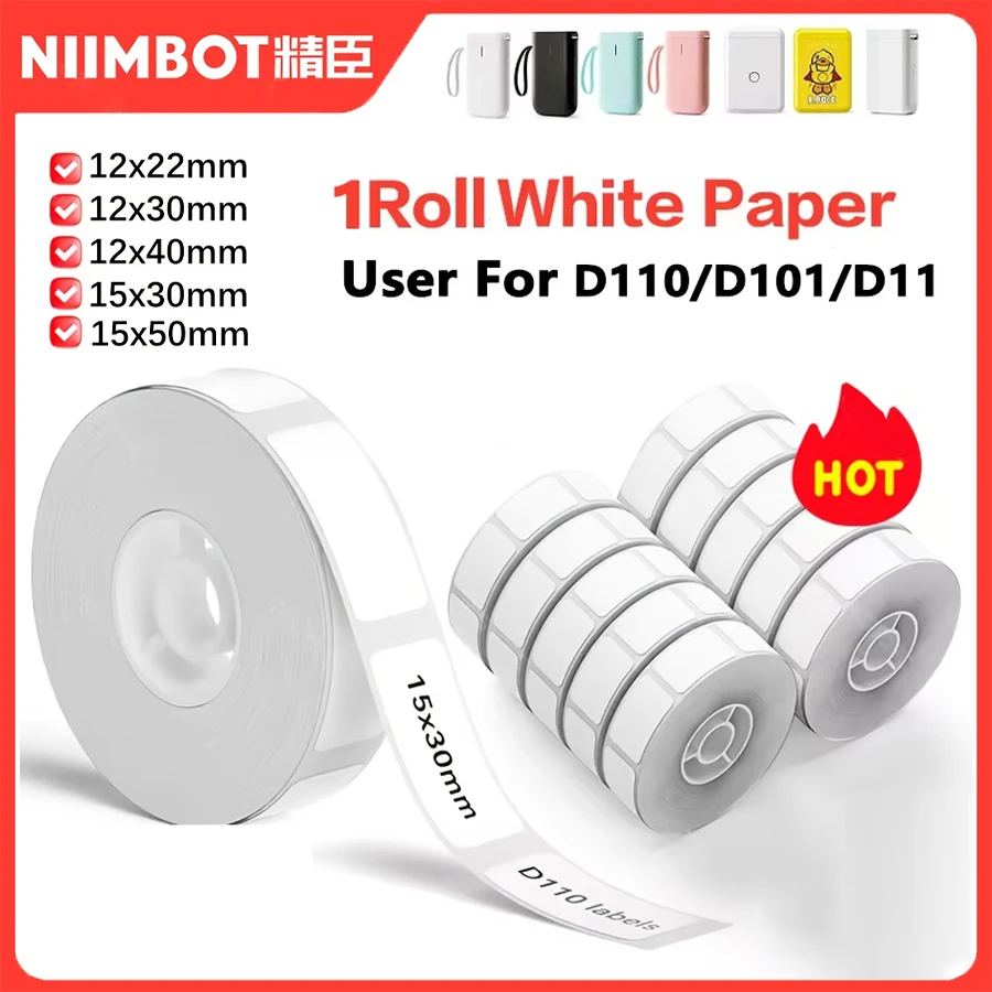 NiiMBOT D110 Label Thermal Sticker White Waterproof Tear-Resistant Self-Adhesive Tag For D11/D110/D101 Label Printer Office&Home