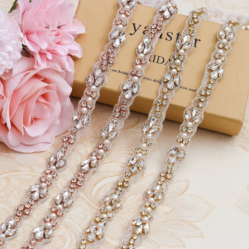 

EU Luxury Rhinestone & Pearl Bridal Waist Cincher for Wedding Dresses, Embellished Chain Accessories with Crystal Appliques