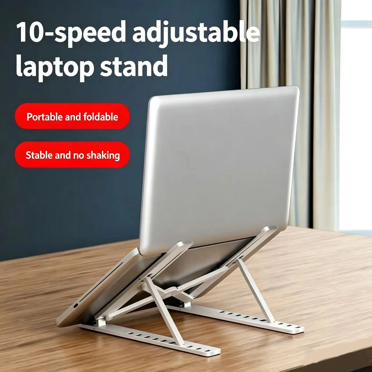 Support pour ordinateur portable en aluminium réglable - Hauteur à 6 niveaux, design pliable et portable pour ordinateurs portables de 8 à 16 pouces, ventilation et dissipation de chaleur améliorées