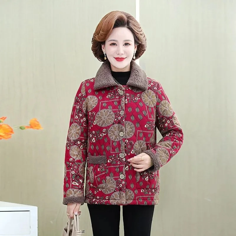 Large Size Mother Winter Cotton Clothes Plush Thick Warm Padded Coat Middle Aged Mother Casual Parkas Elderly Grandma Jacket