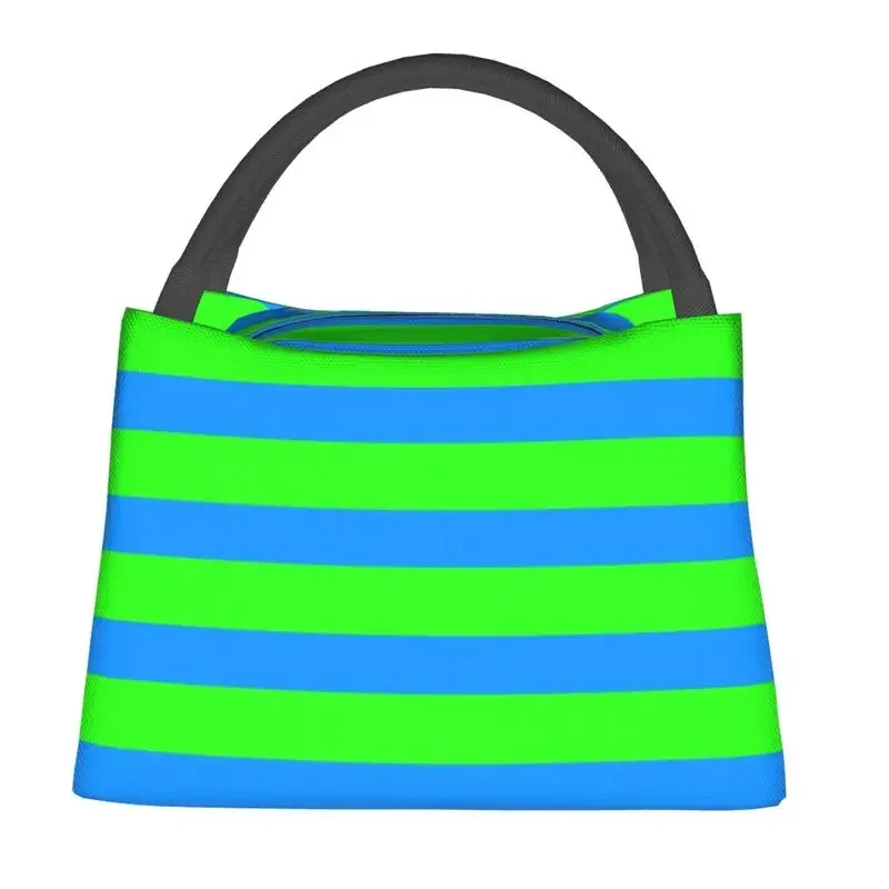 Custom Blue And Green Stripes Geometric Lunch Bags Men Women Cooler Warm Insulated Lunch Boxes for Office Travel