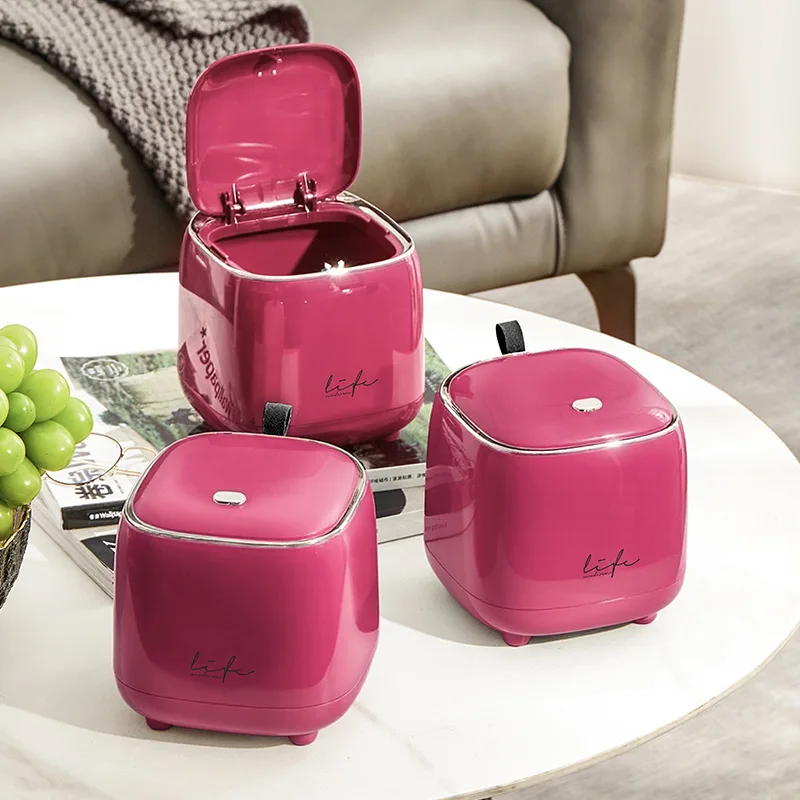

Dustbins Sundries Box Home Supplies Mini Desktop Press Trash Can Garbage Basket Home Table Plastic Waste Bins Office Supplies