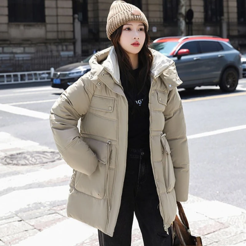 

Korean Style Mid Length Down Filled Cotton Coat for Women 2025 Winter New Design Loose Fitting Versatile Jacket
