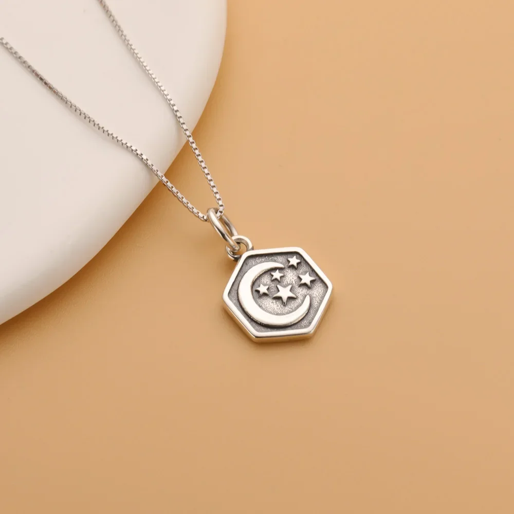 TrustDavis Fashion Real 925 Sterling Thai Silver 2022 Sweet Hexagram Moon Charm Pendant Handmade DIY Accessories Jewelry DZ504