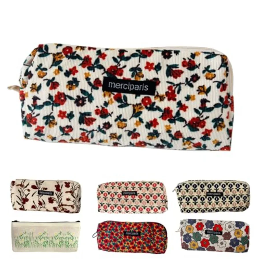 

Flower Prints Pencil Pen Pouch Purse Bag Cosmetic Case Organizer Soft Cotton Canvas F