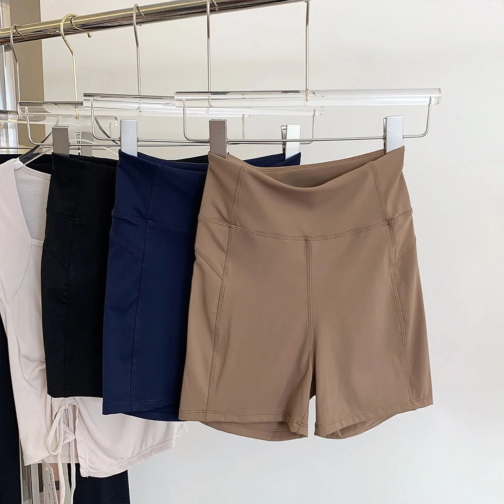 

Женские летние спортивные шорты с высокой талией для йоги и фитнеса, утягивающие живот, быстросохнущие, длиной три четверти, для бега