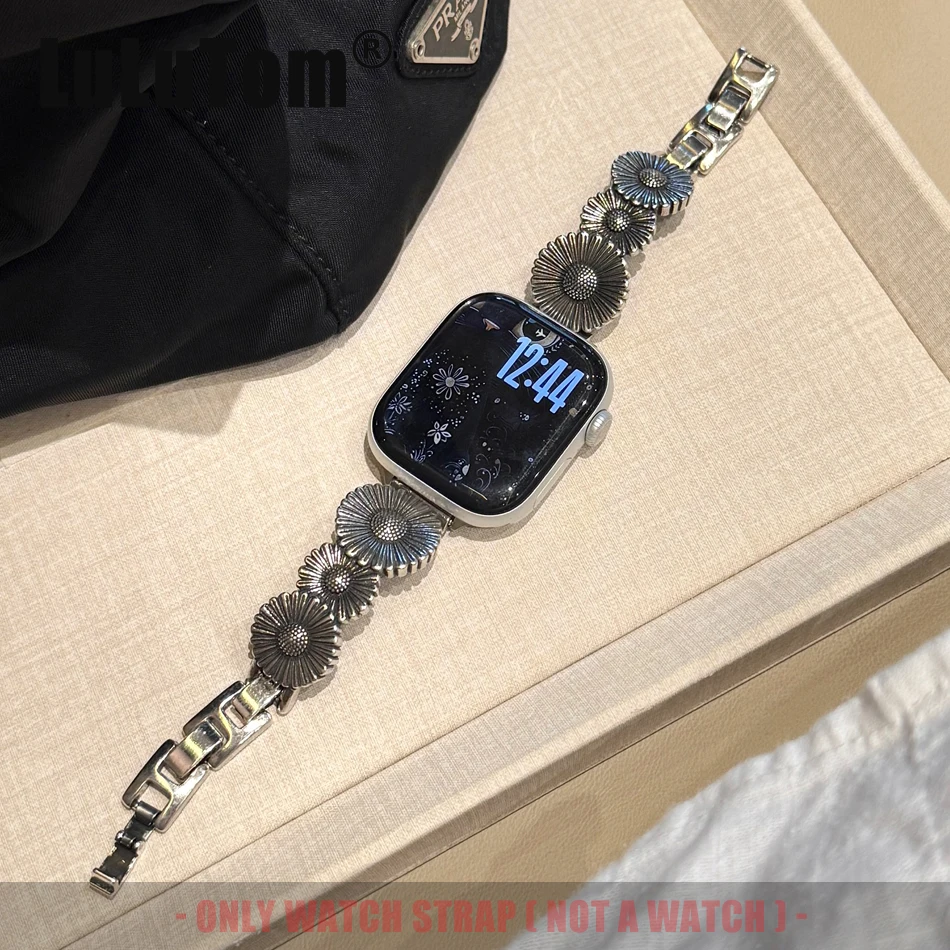 

Retro Sunflower Metal Band for Apple Watch 11 10 9 8 7 6 5 4 3 2 SE Strap Iwatch Series 38 40 41 42 44 45 46 49mm Lucky Bracelet