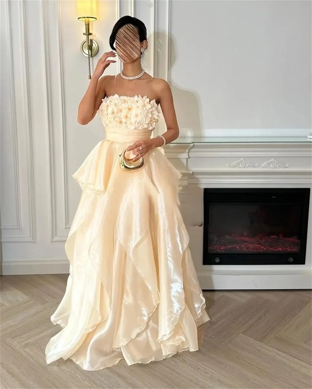 

Strapless Floral Long Bespoke Occasion Gown Evening Dresses Prom Pastrol Unisex Jersey Retro Dubai Saudi Arabic Customized