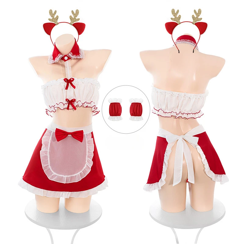 

Christmas Santa Claus Cosplay Maid Costumes Red White Erotic Uniform Cosplay Adult Roleplay Sexy Deer Girl Party Clothes GIfts