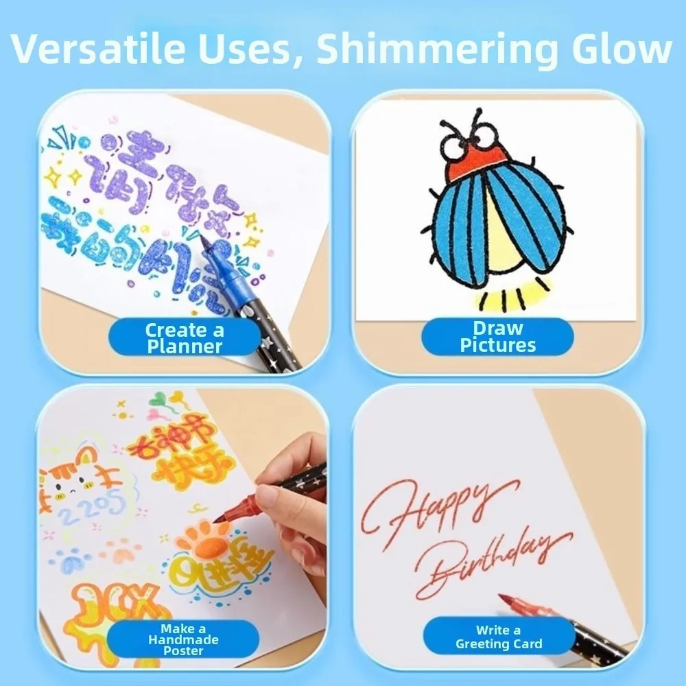 24/48/72/96 Colors Double-Ended Glitter Pens Colorful Quickly Dry Acrylic Marker Pen Soft Tip Glue-Like Ink Watercolor Pen
