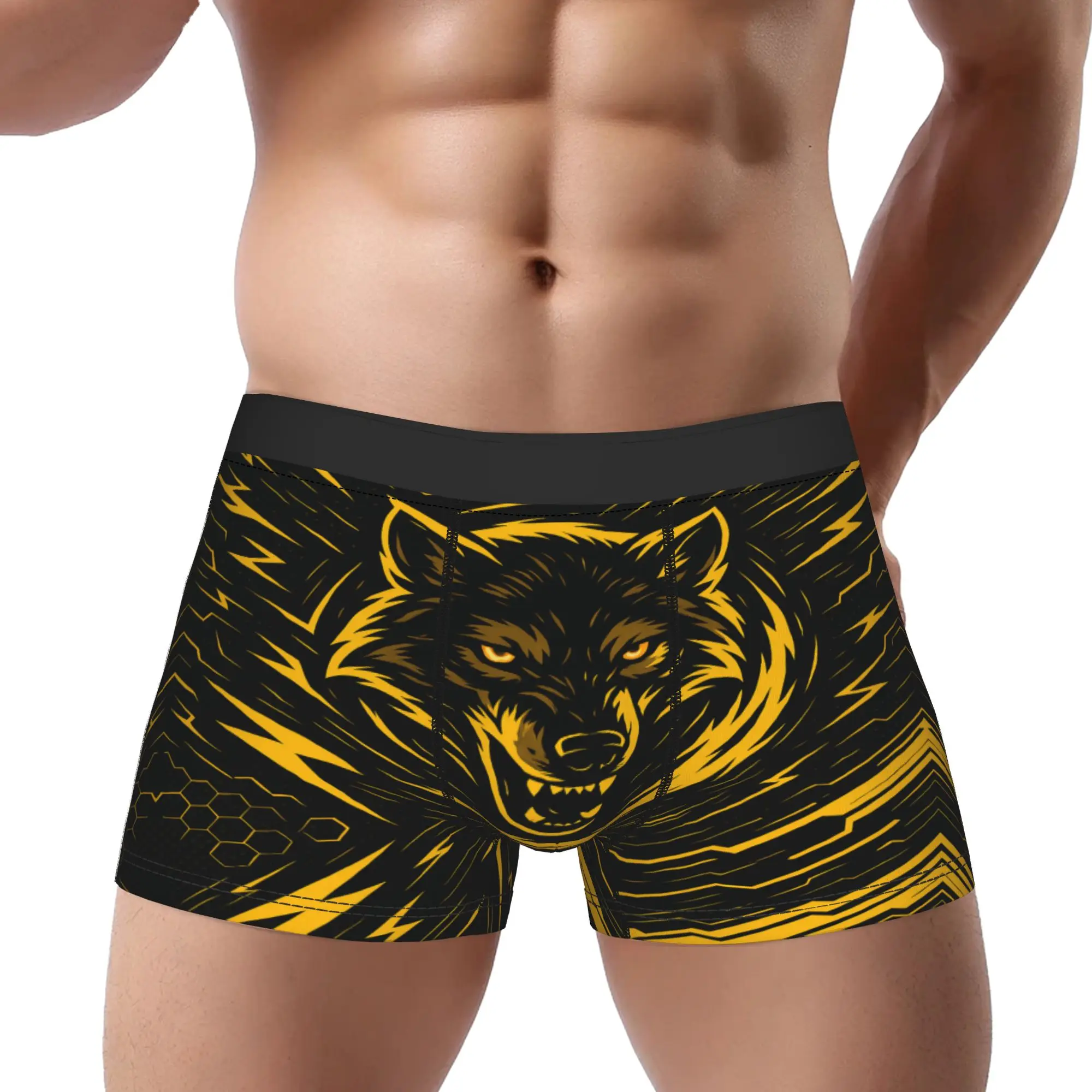 Golden Lightning Wolf Dark Street Print  Underpants Breathbale Panties Male Underwear Ventilate Shorts Boxer Briefs
