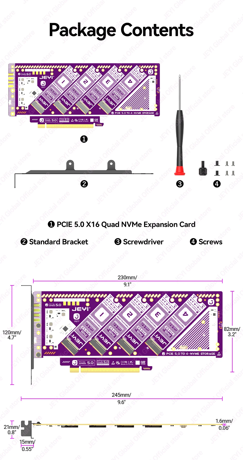 JEYI 4-Bay PCIe 5.0 X16 Quad M.2 Erweiterungskarte NVMe RAID 0/1/5/JBOD Adapter 512 Gbit/s Geschwindigkeit 8 TB pro SSD Kompatibel PCIe 4.0/3.0 – Detail 11