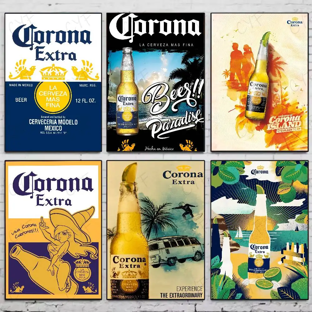 

Ins Beer C-Corona Poster Waterproof Wall Art Sticker For Bar Living Vintage Room Decor High Quality Print Gift