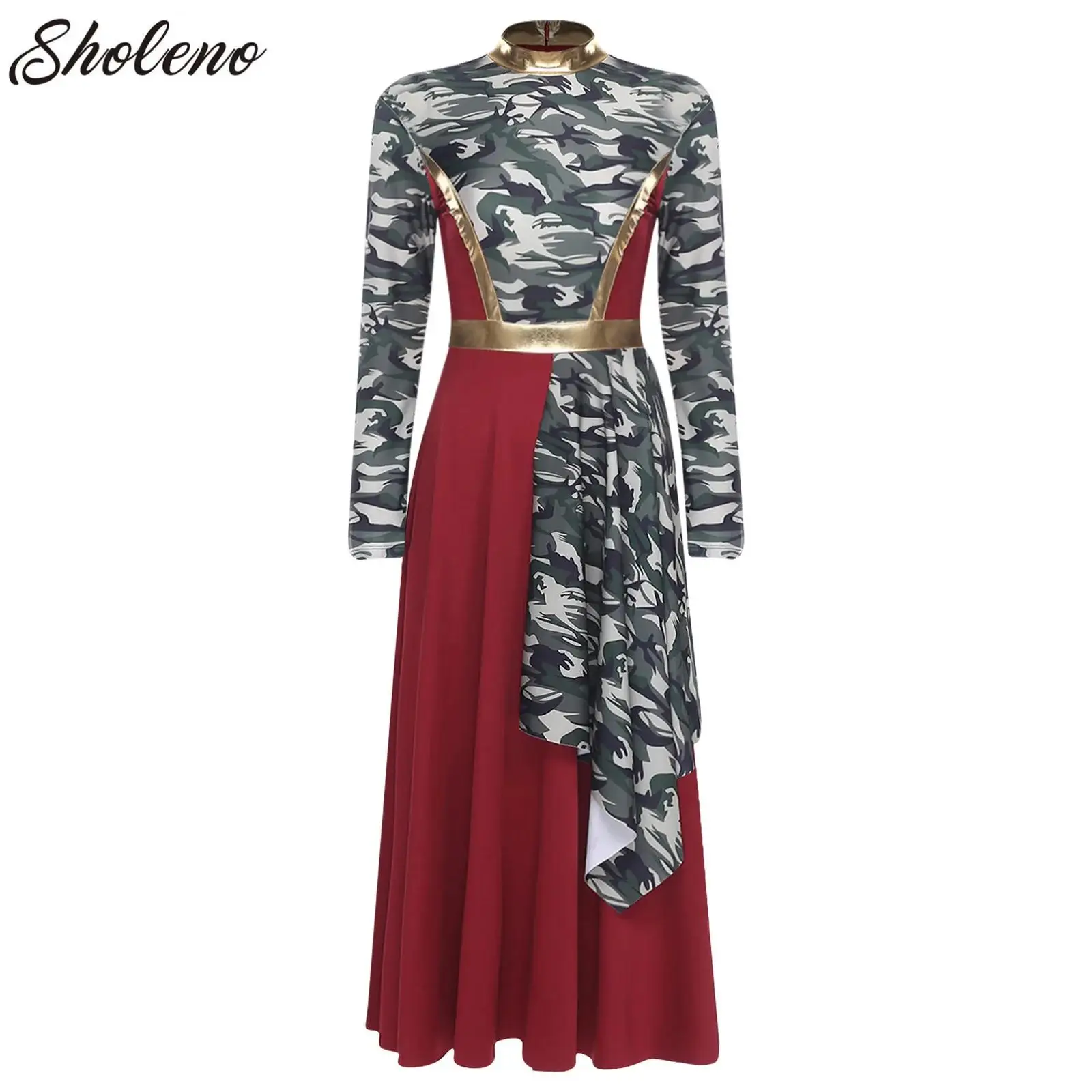 

Womens Liturgical Praise Dance Dress Ballet Lyrical Worship Christian Dance Tunic Long Sleeve Print Choir Performance Costume