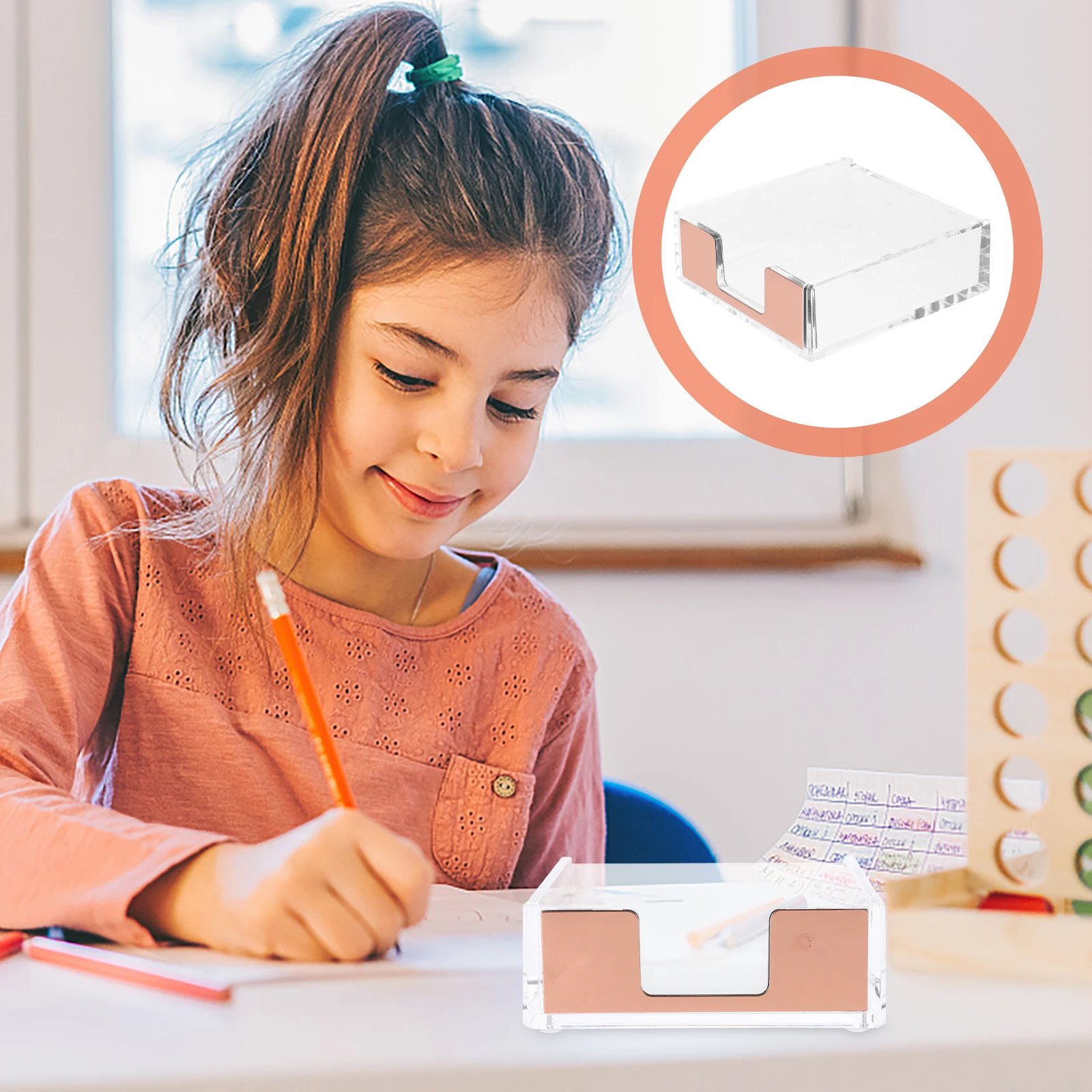 

Memo Pad Holder Clear Acrylic Desktop ganizer Note Pads Paperclip Stationery Rose Gold Storage Box for Office Use