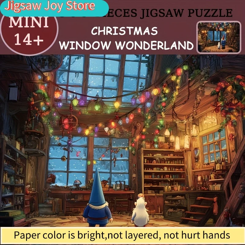 Mini Rompecabezas de Papel para Adultos con el Título 'El País de las Maravillas de la Ventana Navideña', Adecuado para Juegos de Fiesta y Actividades con la Familia
