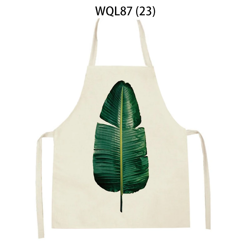 Household Item Green Tropical Plants Pattern Chef Aprons Home Cooking Kitchen Apron Women Linen Pinafore Adult Bibs