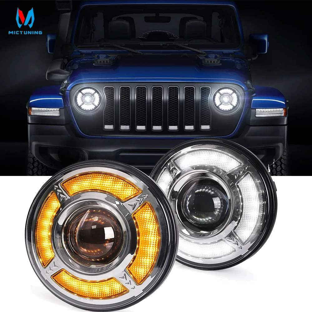 MICTUNING 2 PCS 80W 7 Inch Wrangler Headlight LED Flow Amber Turn Signals Daytime Running Headlights For Ford Jeep Wrangler JK