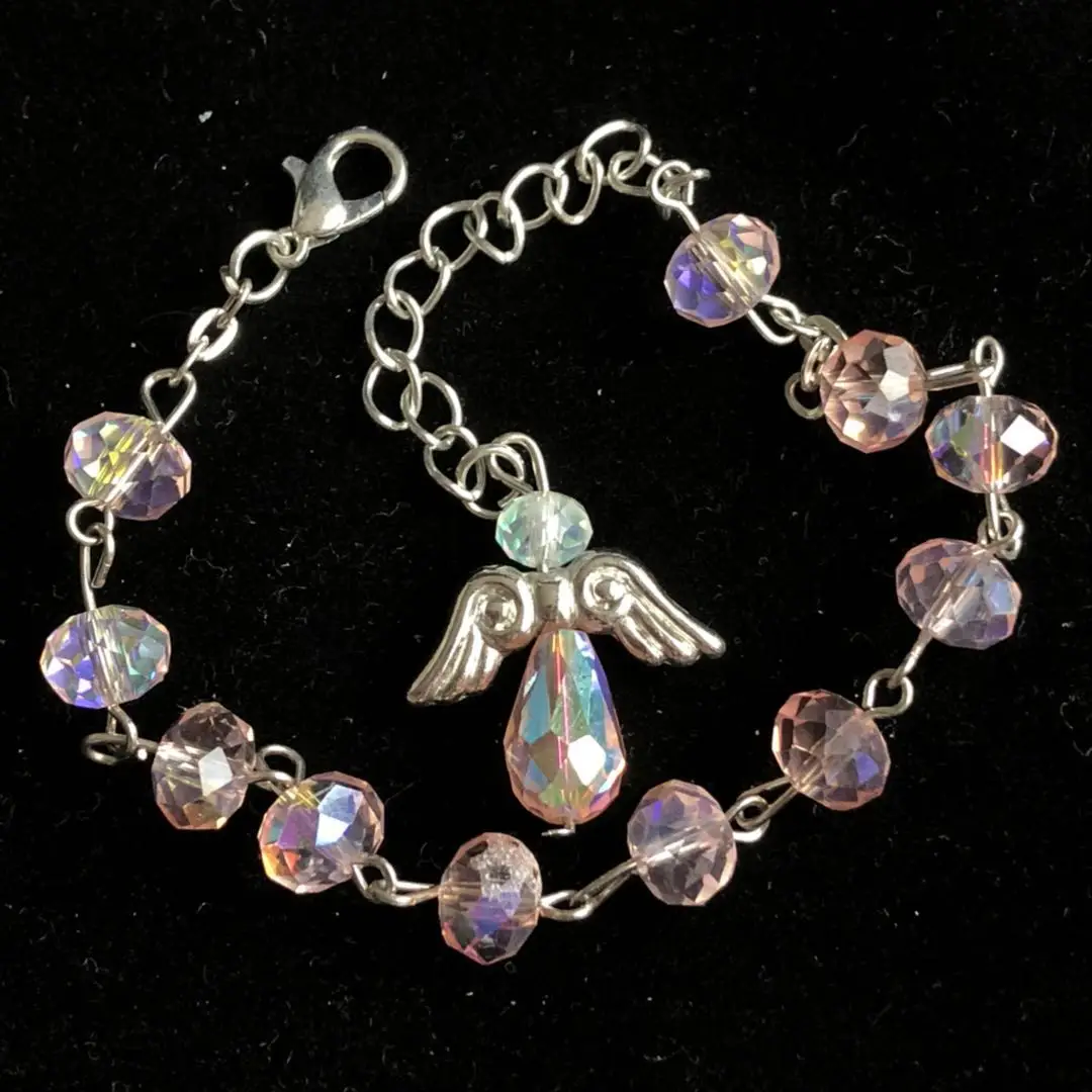 8 قطعة/الحزمة AB طلاء 6*8 مللي متر سوار مسبحة كريستال ، الإسورة الدينية ، سوار كريستال مع قلادة جناح الملاك #3