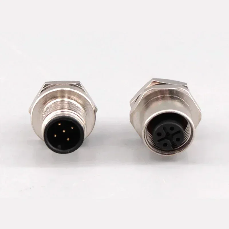 M12 flange mounting sensor connector  front/rear panel waterproof male&female plug screw threaded coupling 4 5 8Pin  connectors