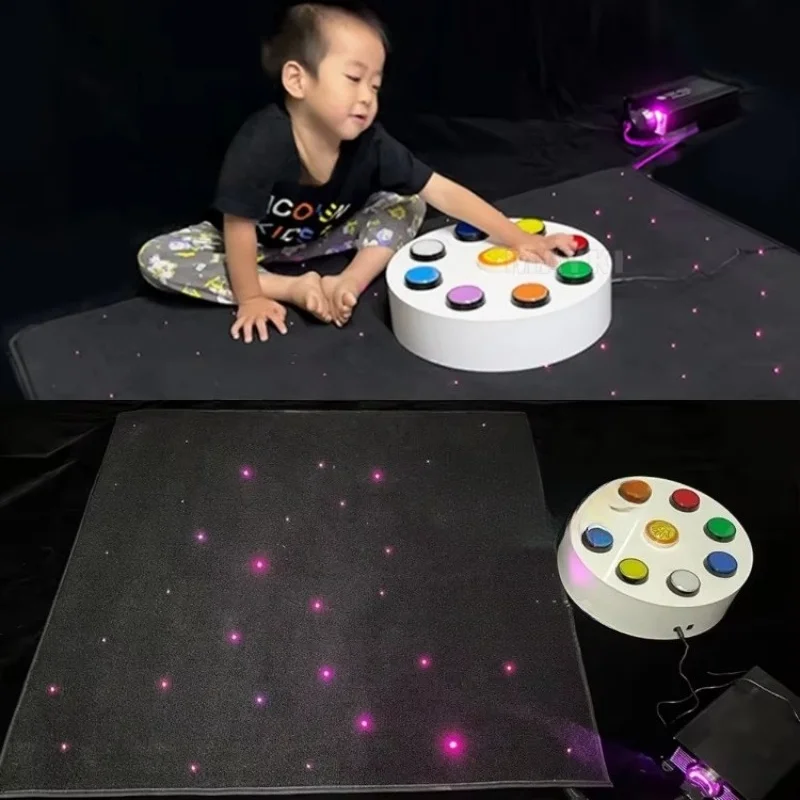 Autism Sensory Room Product - LED Fiber Optic Light Color Star-Shaped Nylon Tactile Sensory Carpet with Illuminated Button
