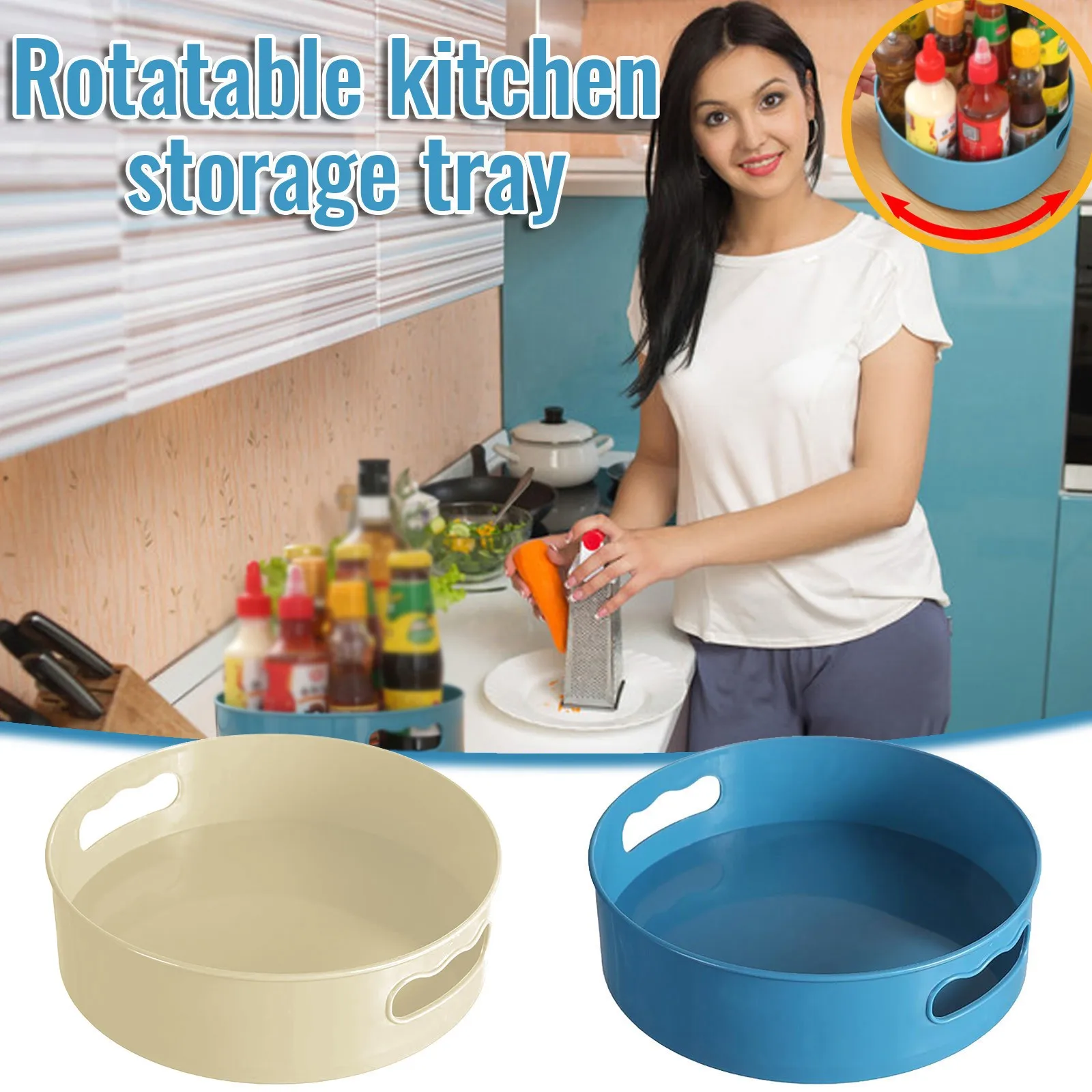 

Multifunctional Bathroom Storage Box Rotatable Kitchen Storage Tray With Handle Storage Organizers Organiseurs De Rangement