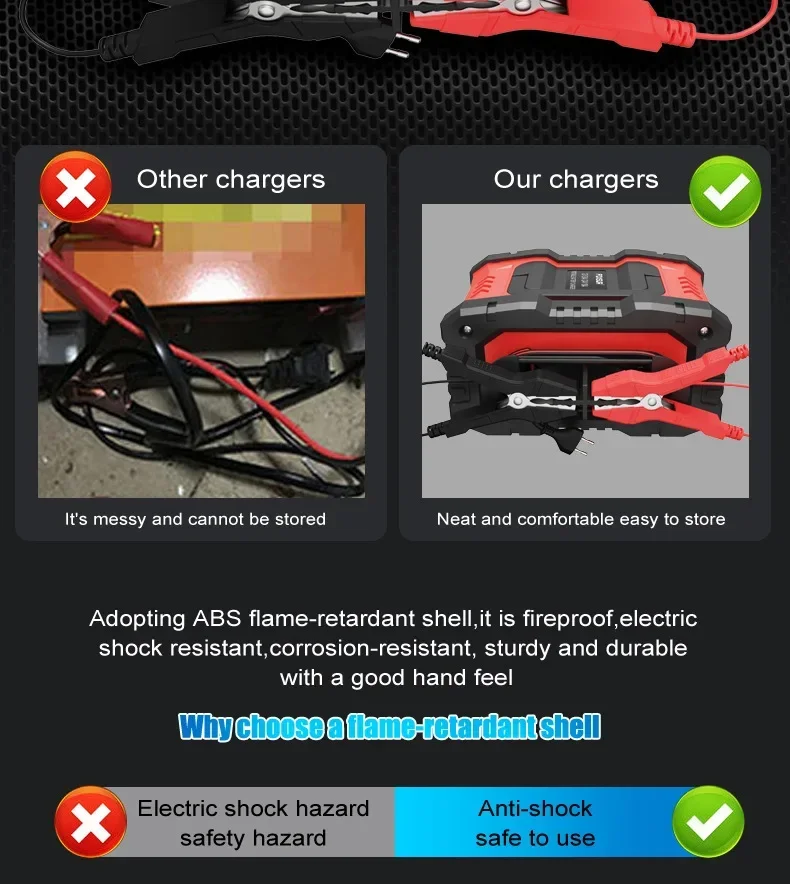 Tragbares 10A/20A-Ladegerät für Start-Stop-Batterien, Autoreparatur und Schnellladung für 12 V/24 V AGM LiFePO4-Auto, LKW, Motorrad – Detail 15