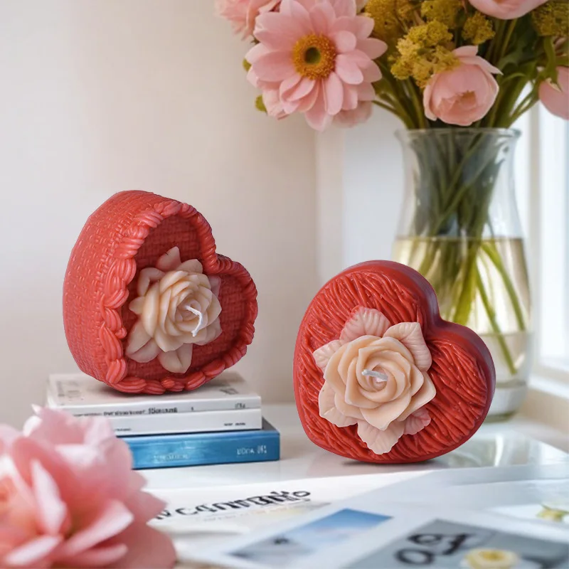 Woven Love Rose Scented Candle Silicone Mold Diy Valentine's Day Heart-shaped Creative Plaster Resin Mold Candle Making Supplies