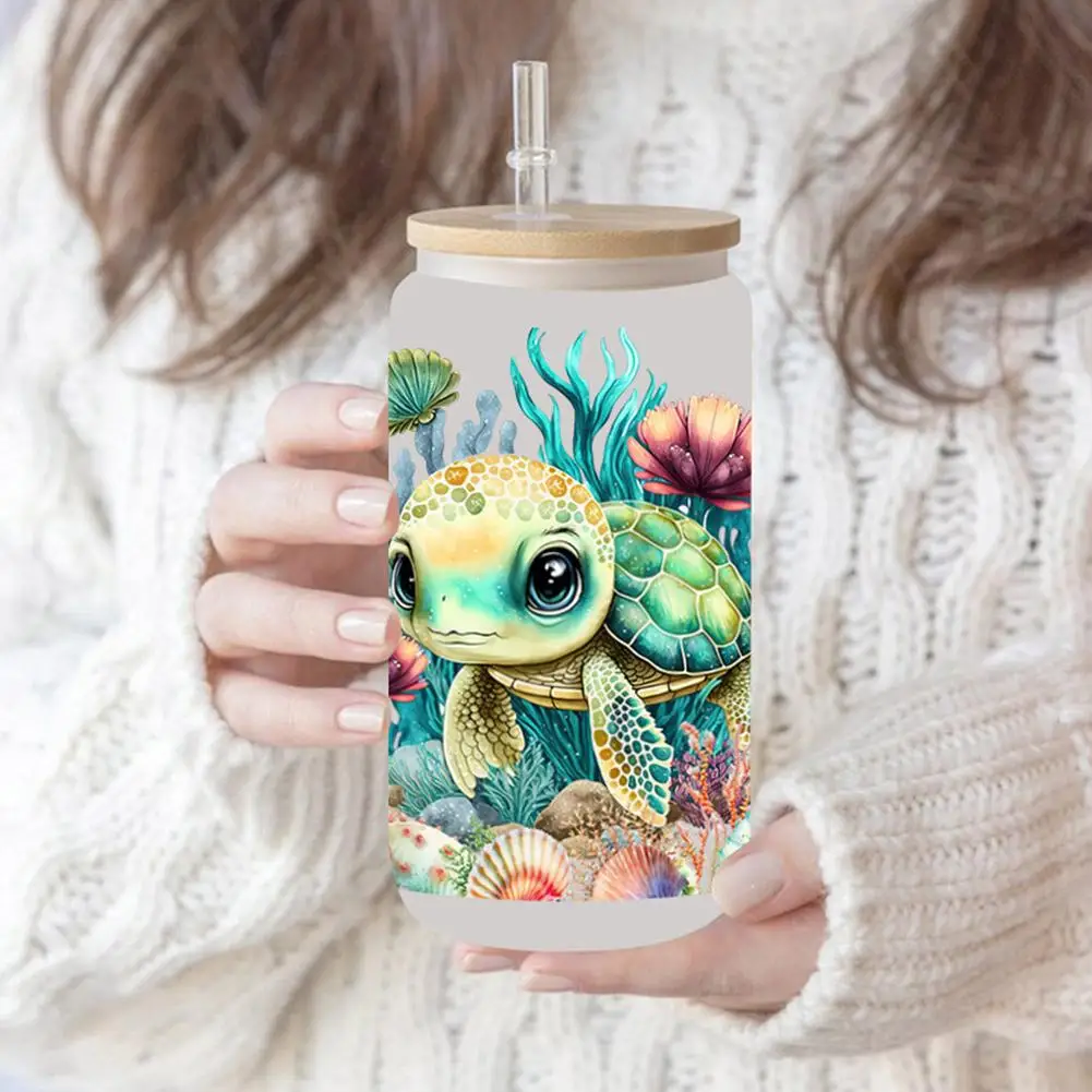 Marine Cartoon Printing 3D UV DTF Cup Wrap Transfers Stickers Labels Waterproof Stickers For 16oz Glass Wrap DIY